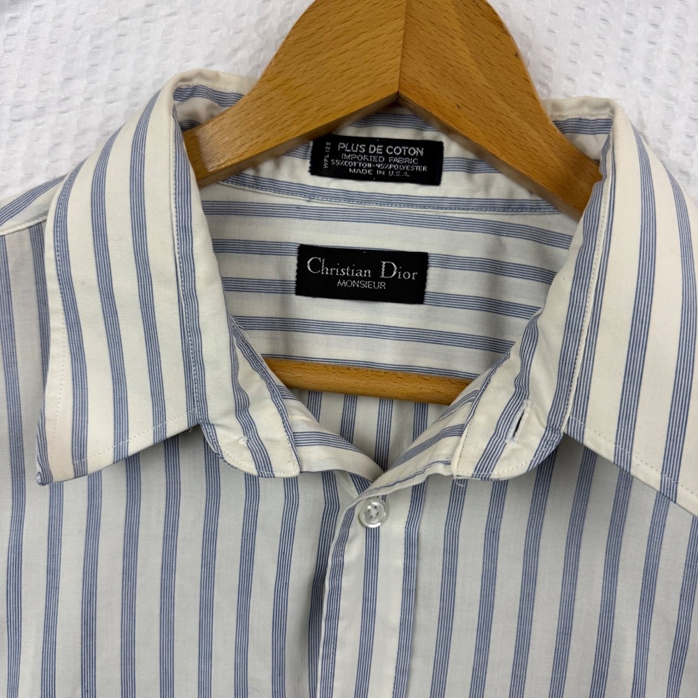 Vintage Christian Dior Monsieur Striped Button Up Shirt Blue White Made In USA